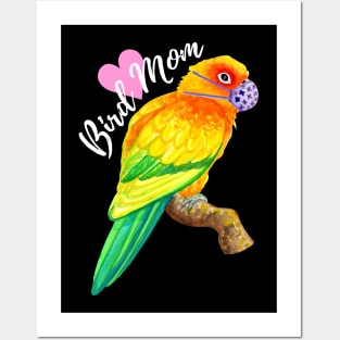 Bird Mom - Sun Conure Wears Mask Posters and Art